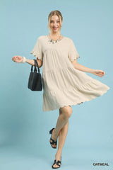 Linen Tiered Babydoll Dress with Ruffle Sleeves Umgee