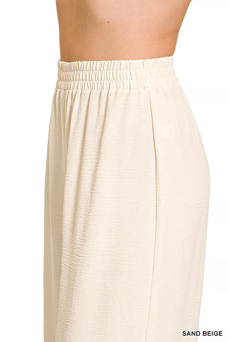 Woven Airflow Elastic Waistband Pants ZENANA