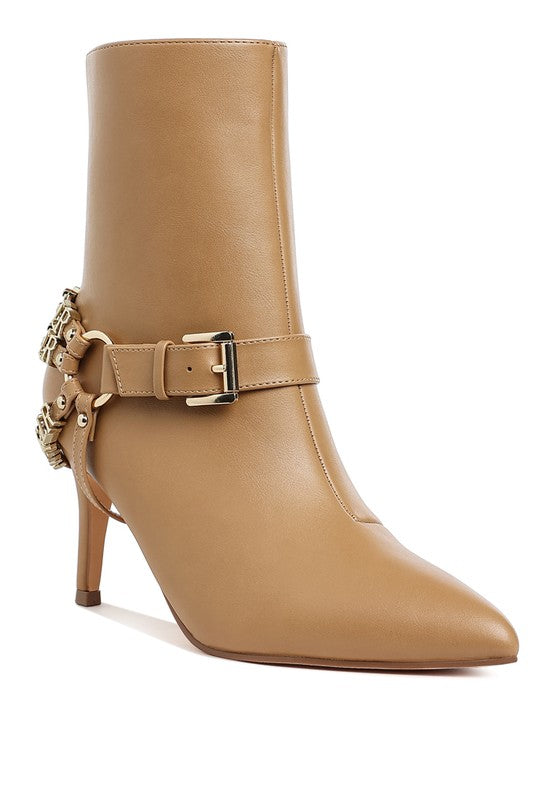 Nicene Harness Detail Stiletto Boots Rag Company Beige US-5 / UK-3 / EU-36