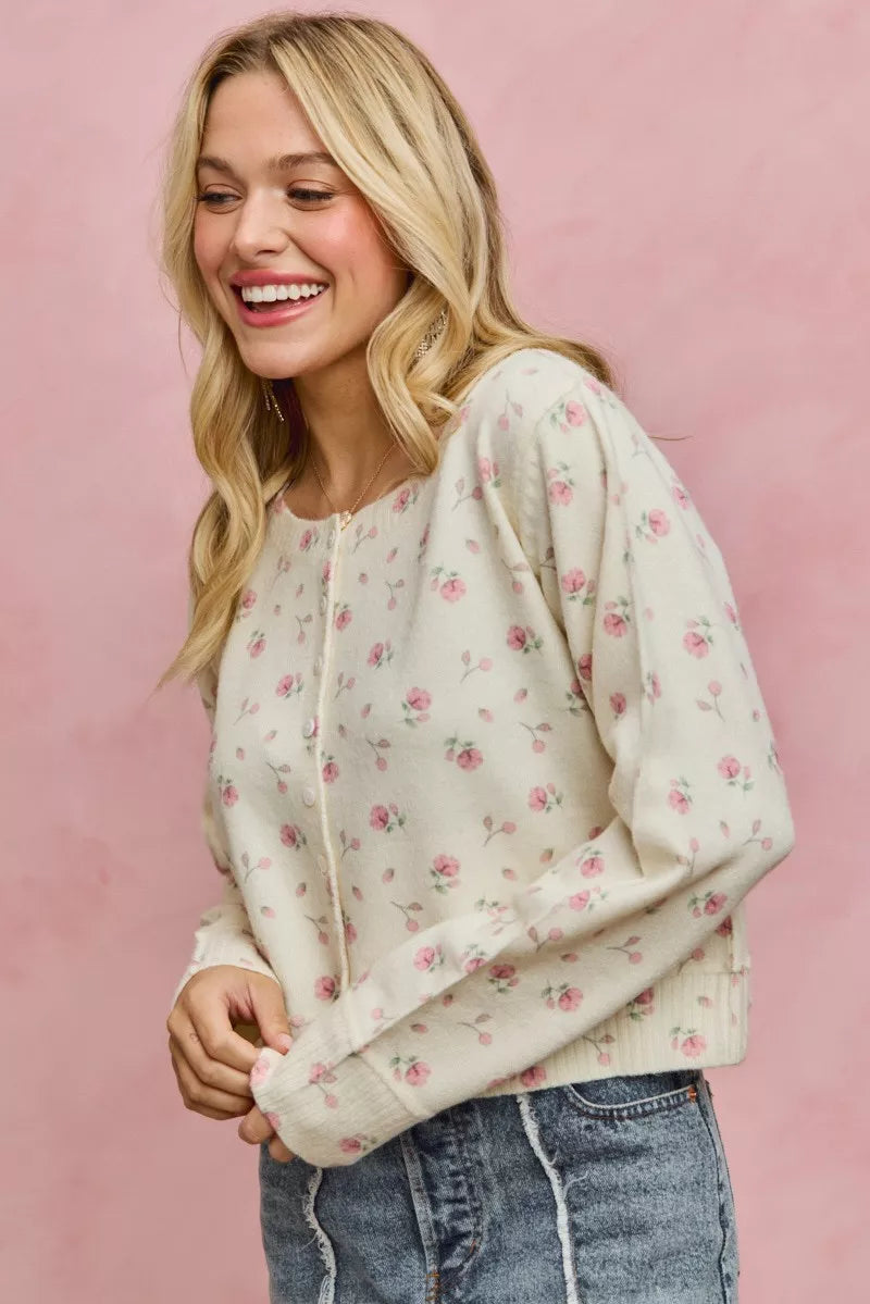 Floral Print Button Down Sweater Cardigan So Me