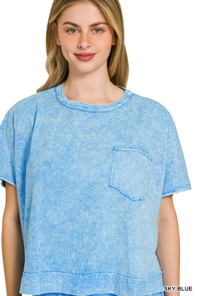 Halo Snow Washed Boxy Top & Shorts Set ZENANA