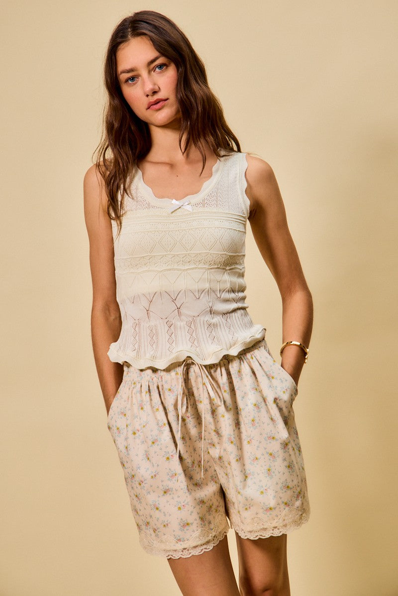 Scallop Ribbed Sleeveless Knit Top So Me