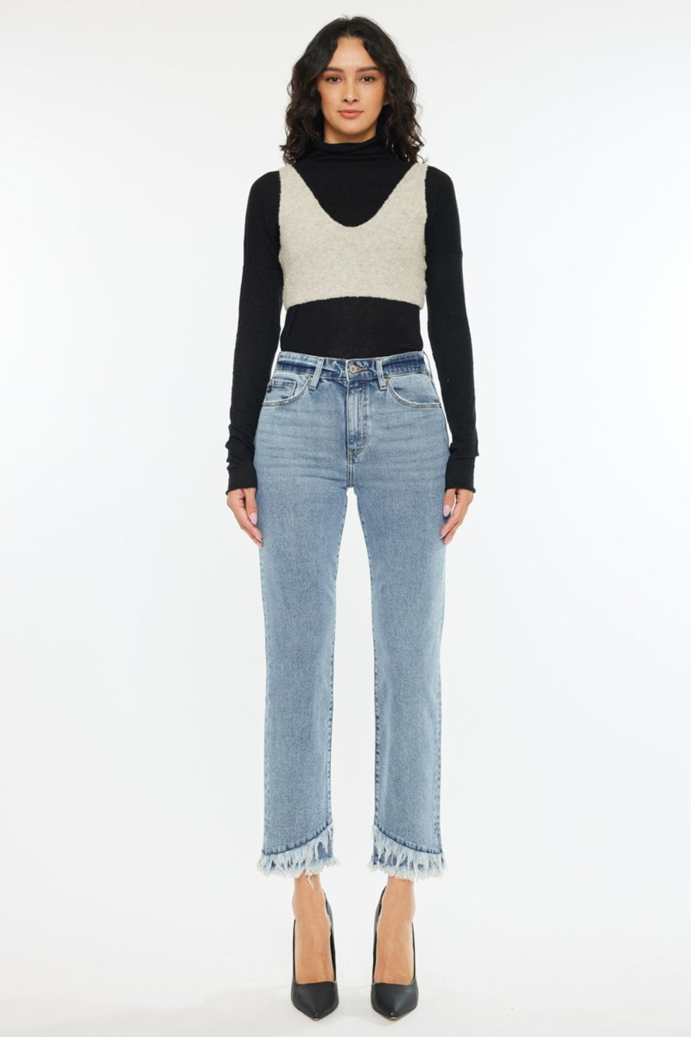 Raw Hem High Rise Straight Jeans Kancan   