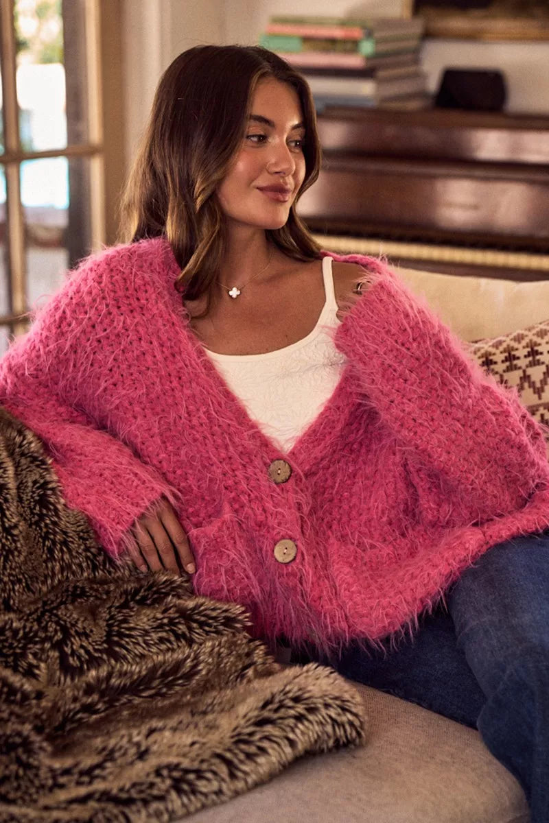 Soft Touch Hairy Loose Fit Cozy Sweater Cardigan So Me