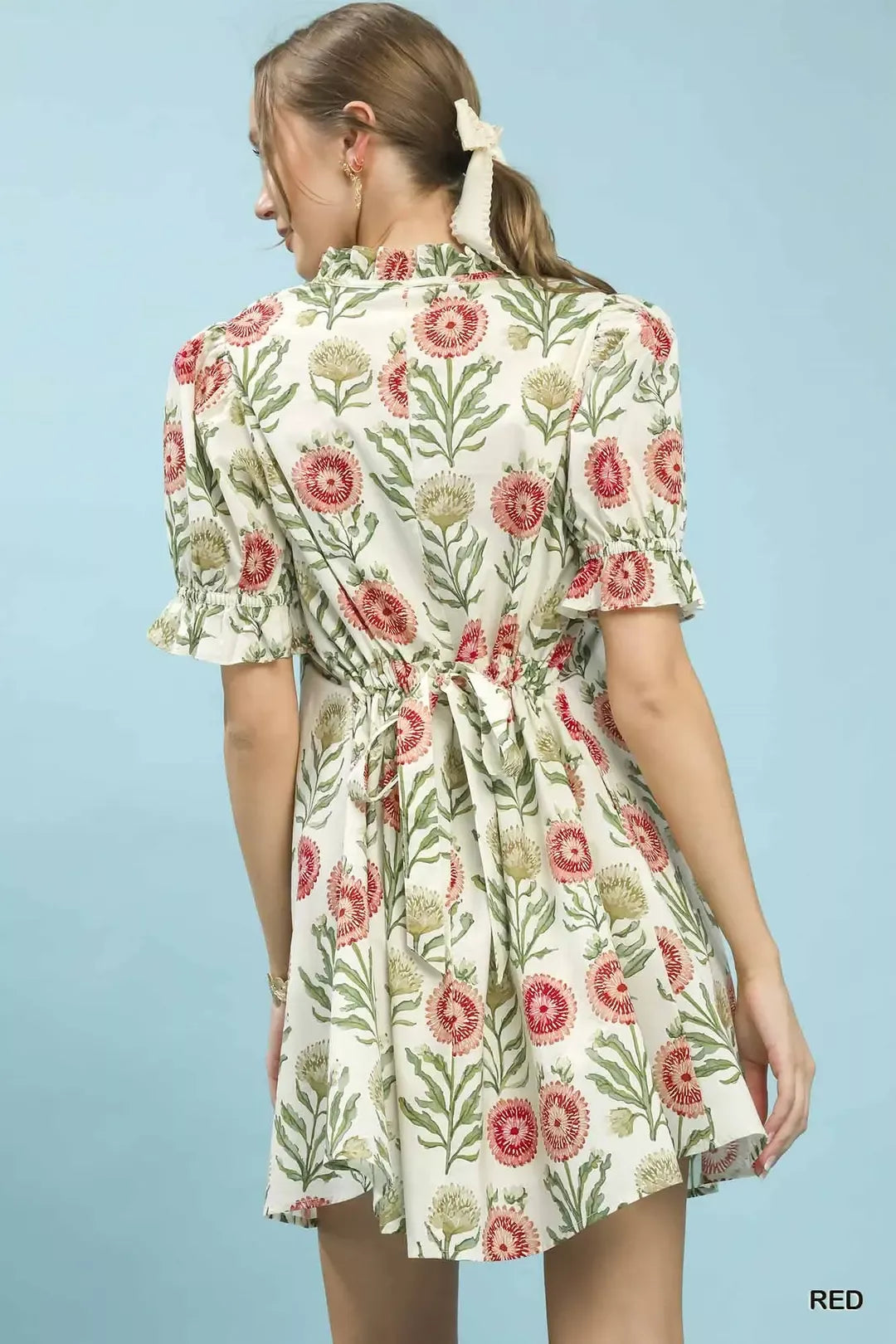 Floral Puff Sleeve Babydoll Dress with Side Pockets Umgee