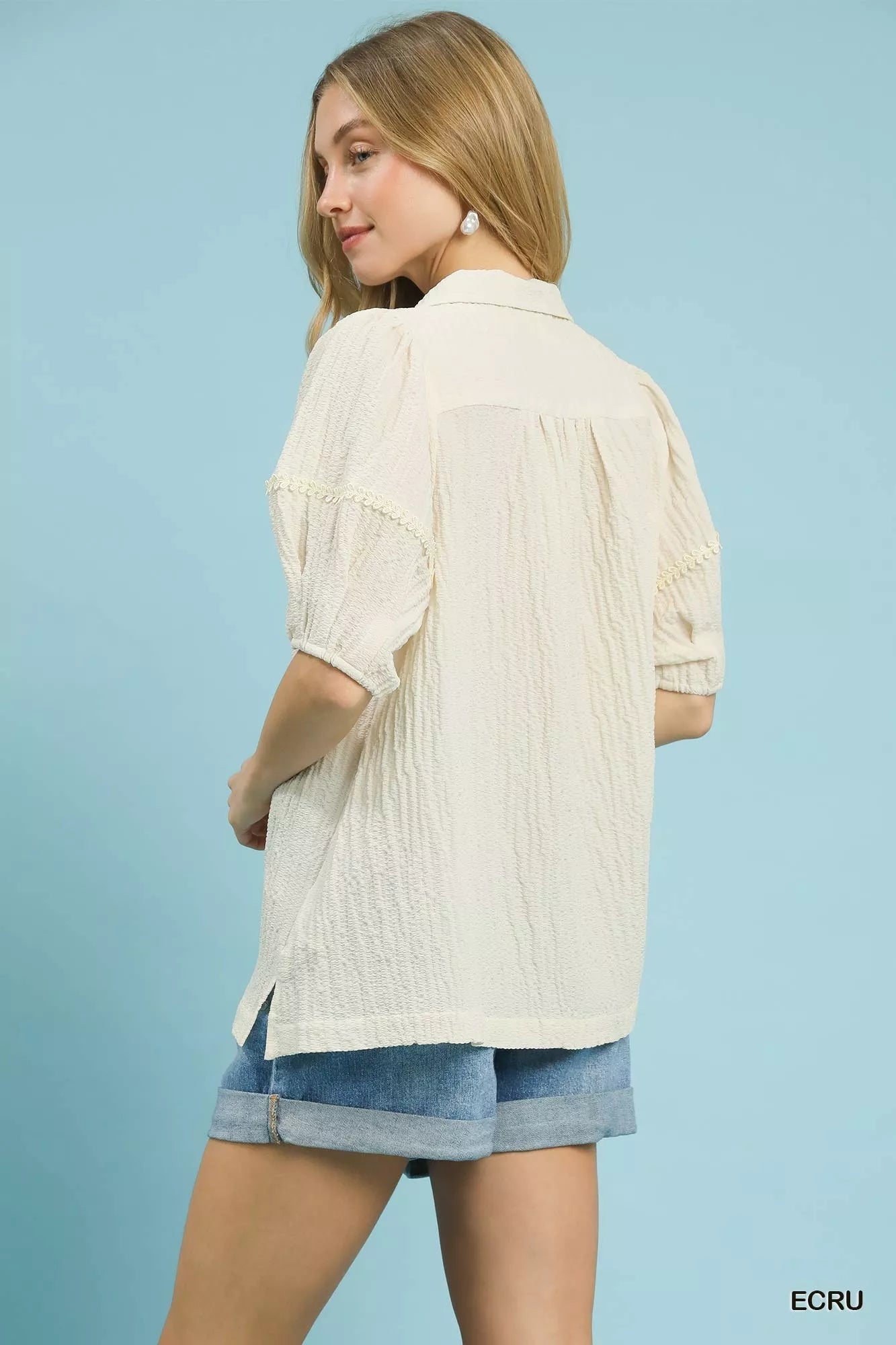 Textured Puff Sleeve Blouse Umgee