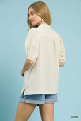 Textured Puff Sleeve Blouse Umgee