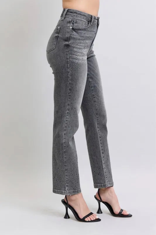 High Waist Rhinestone Straight Jeans Judy Blue