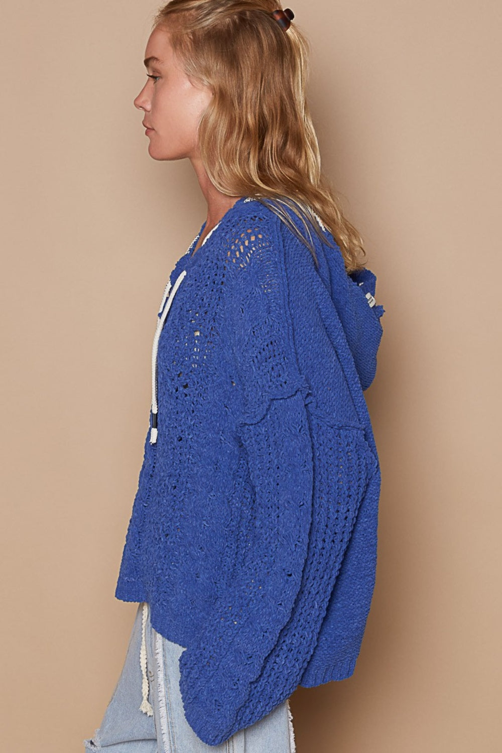 Cable Knit Hooded Chenille Sweater POL   