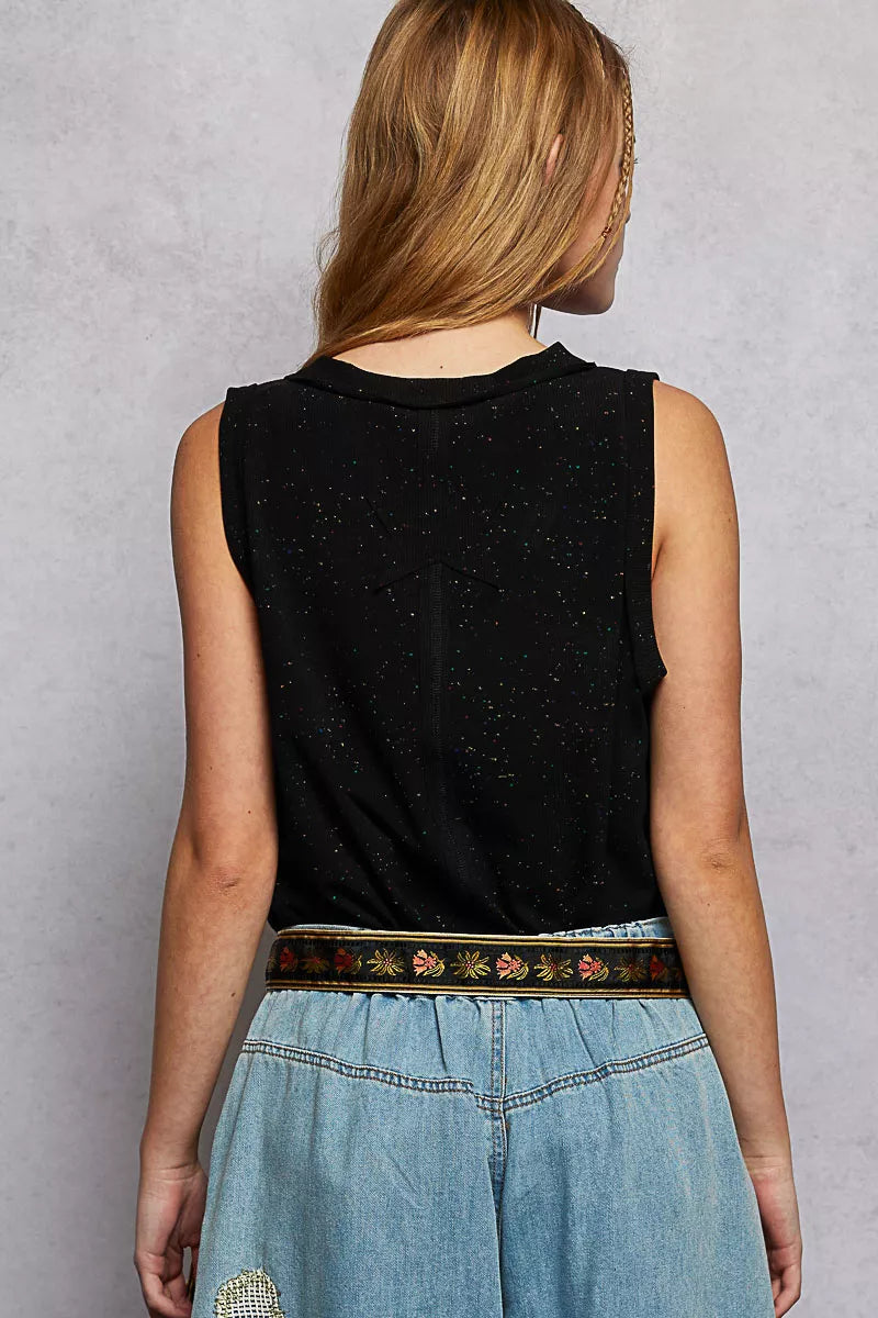 V-Neck Ribbed Tank with American Flag Patch and Star Back Patch POL