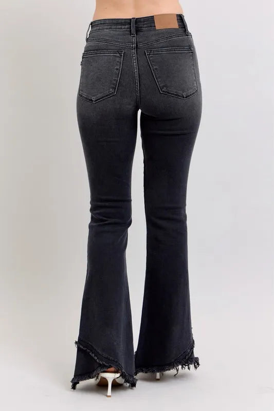 High Waist Flare W/ Mock Fray Tulip Hem Plus Size Judy Blue