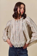 Floral Print Lace Button Down Shirt So Me