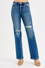 Tummy Control High Rise Straight Distressed Jeans With Plus Size Risen DARK 0