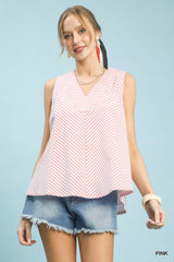 Umgee Mixed Stripe Sleeveless V-Neck Top Trendsi PINK S