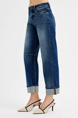 Slouchy Crop Barrel Cuffed Jeans Risen