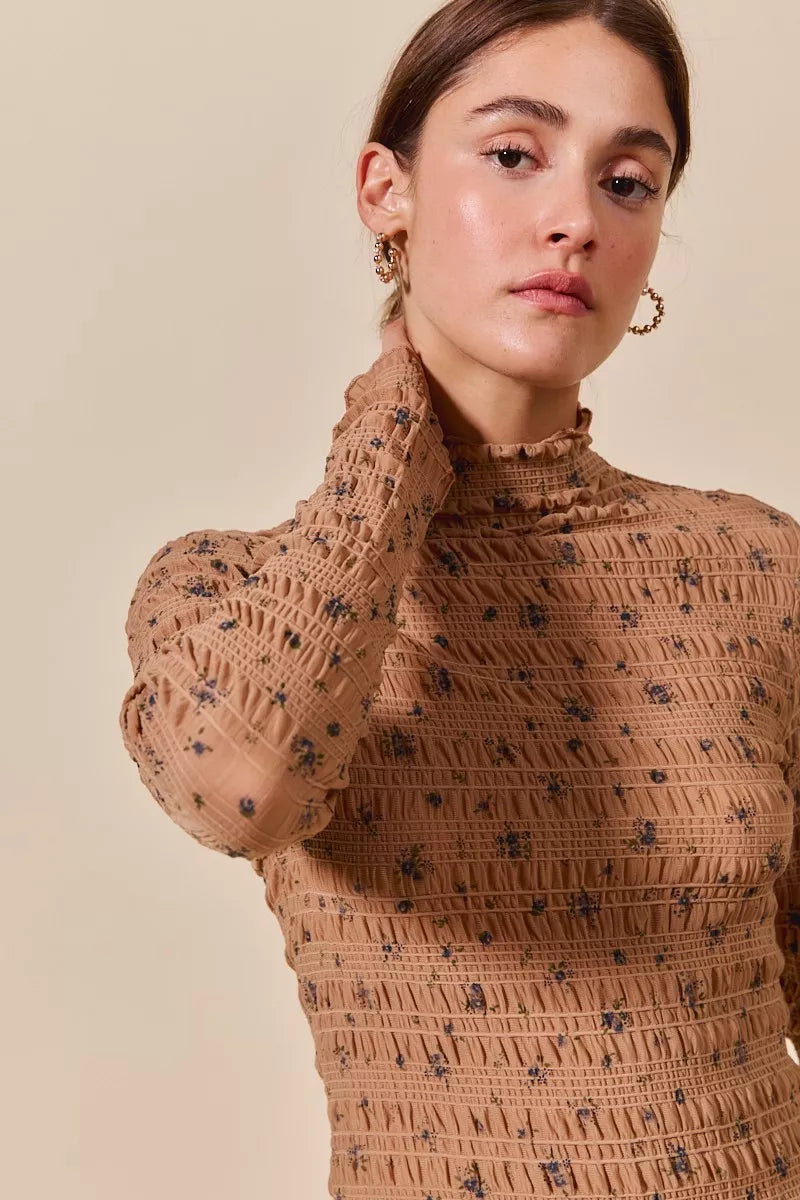 Floral Print Textured Long Sleeve Knit Top So Me