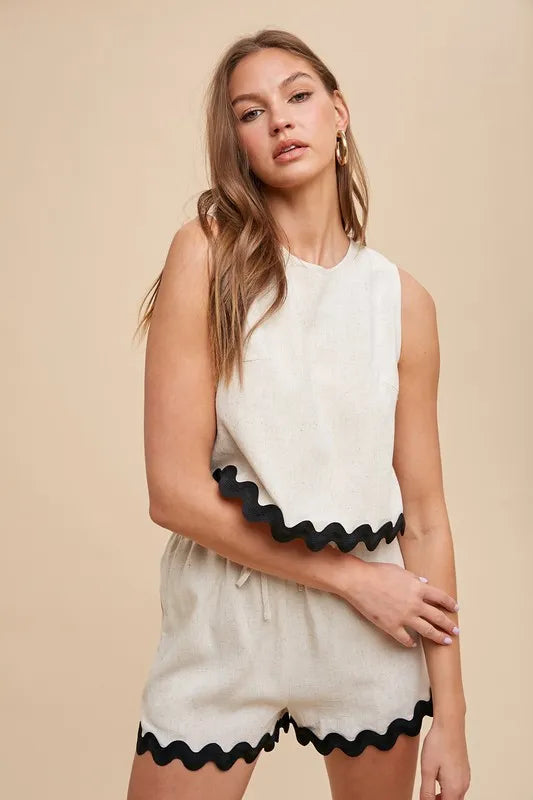 Ric Rac Trim Detailed Top & Shorts Set Annie Wear