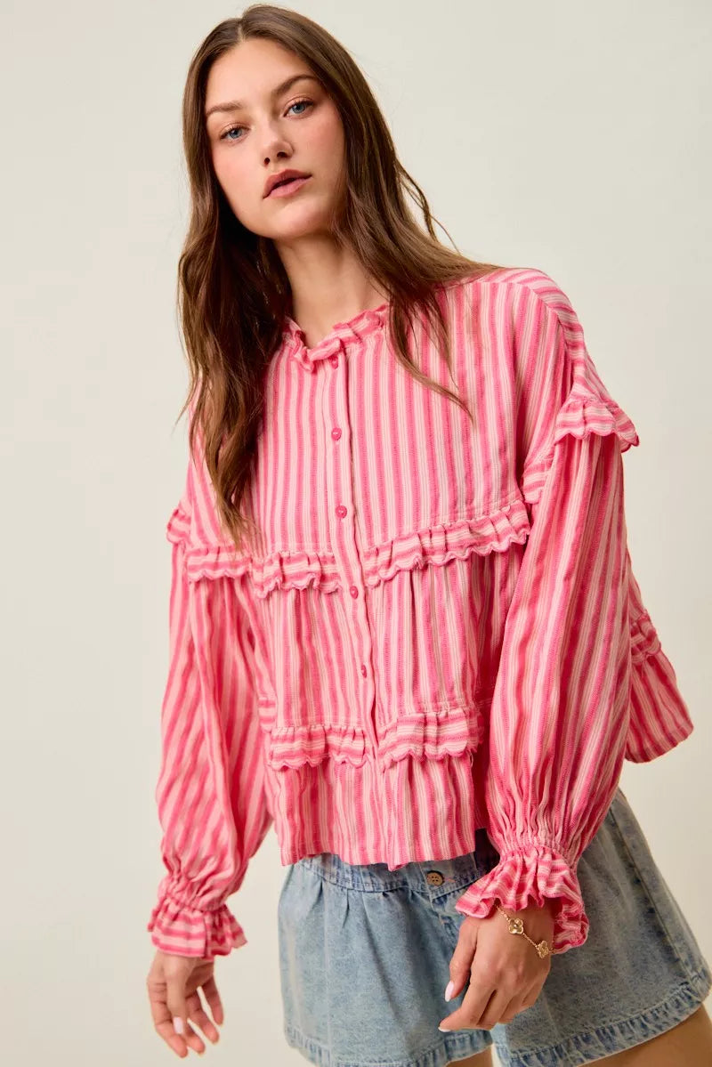 Variegated Stripe Reversible Flowy Boho Blouse So Me