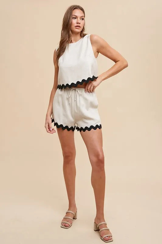 Ric Rac Trim Detailed Top & Shorts Set Annie Wear
