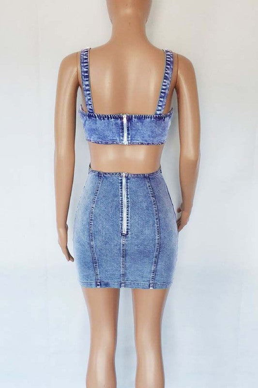 Denim Cut Out Bodycon Mini Dress By Claude   