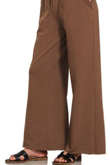 Fleece Exposed Seam Wide Leg Sweatpants ZENANA