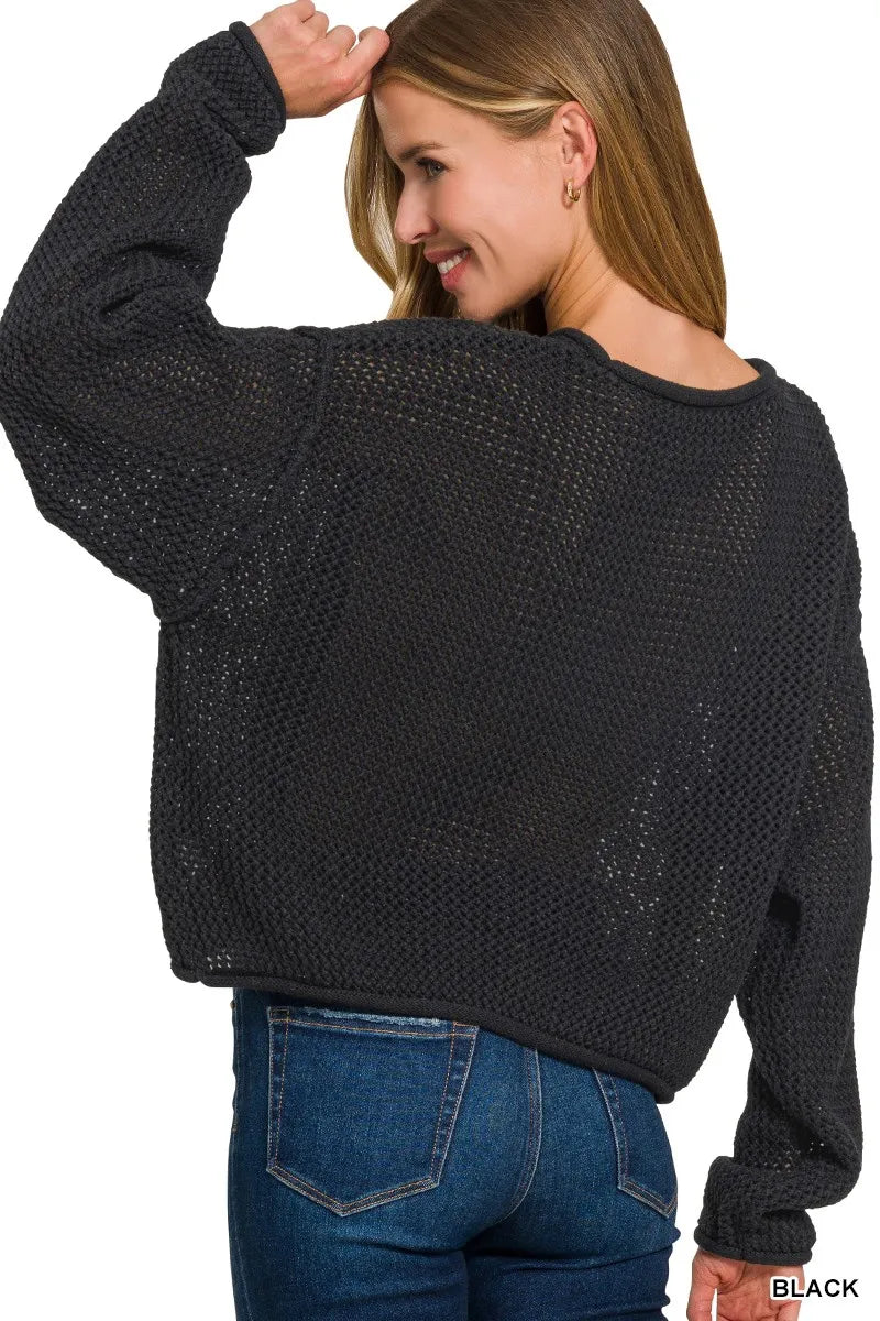 Textured Drop Shoulder Knit Top ZENANA