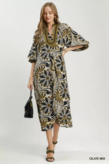 Abstract Floral Print Relaxed Midi Dress Umgee