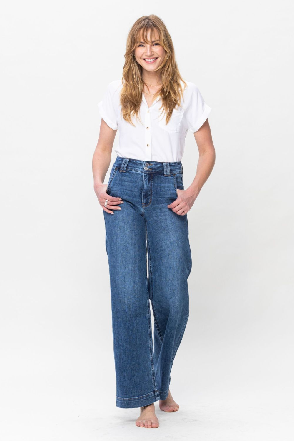 Double Button Wide Leg Jeans Judy Blue   