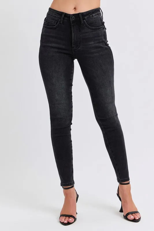 Mid Rise Tummy Control Skinny Jeans Judy Blue BK 24W