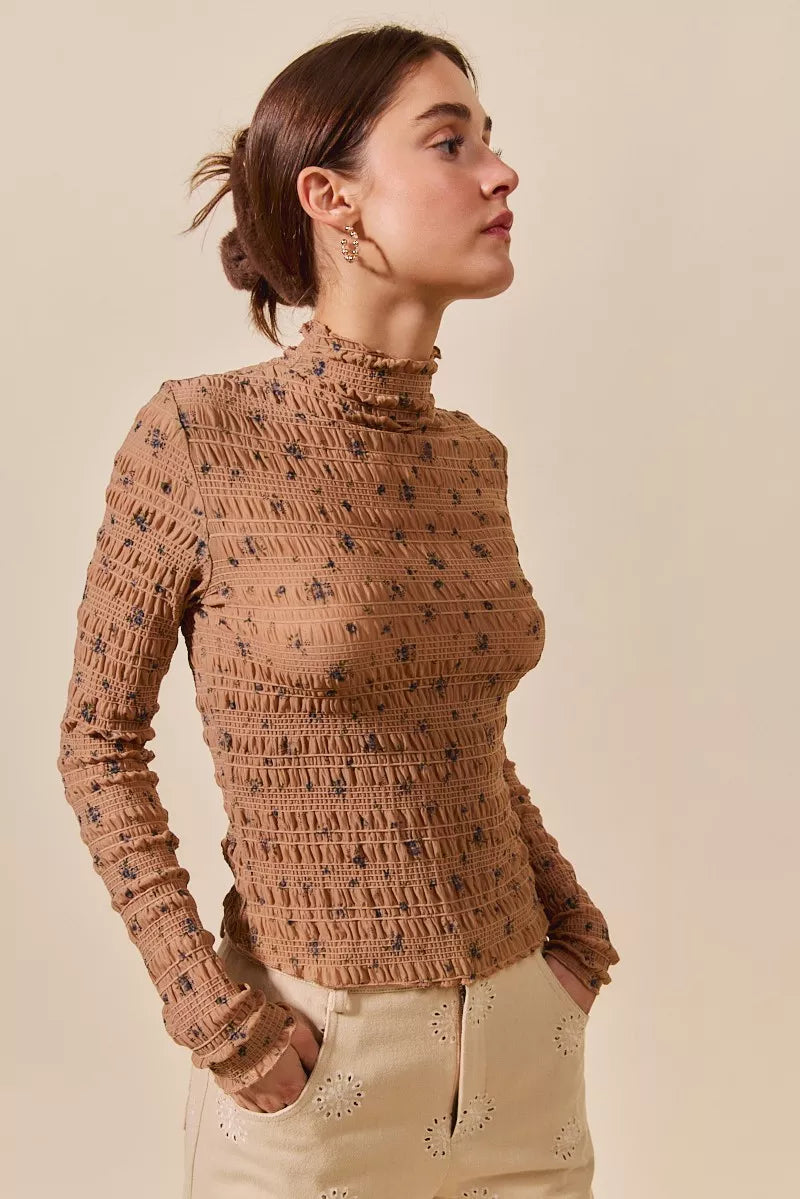 Floral Print Textured Long Sleeve Knit Top So Me