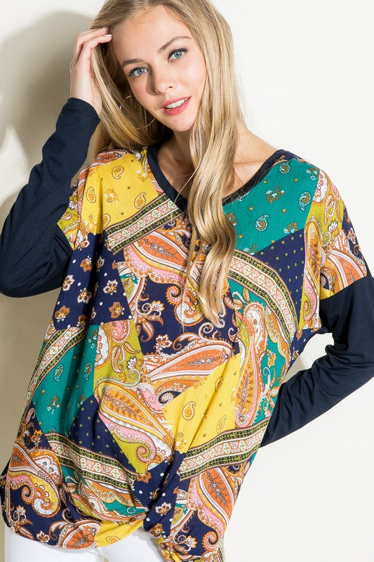 Paisley Mixed Boxy Top - Plus e Luna   