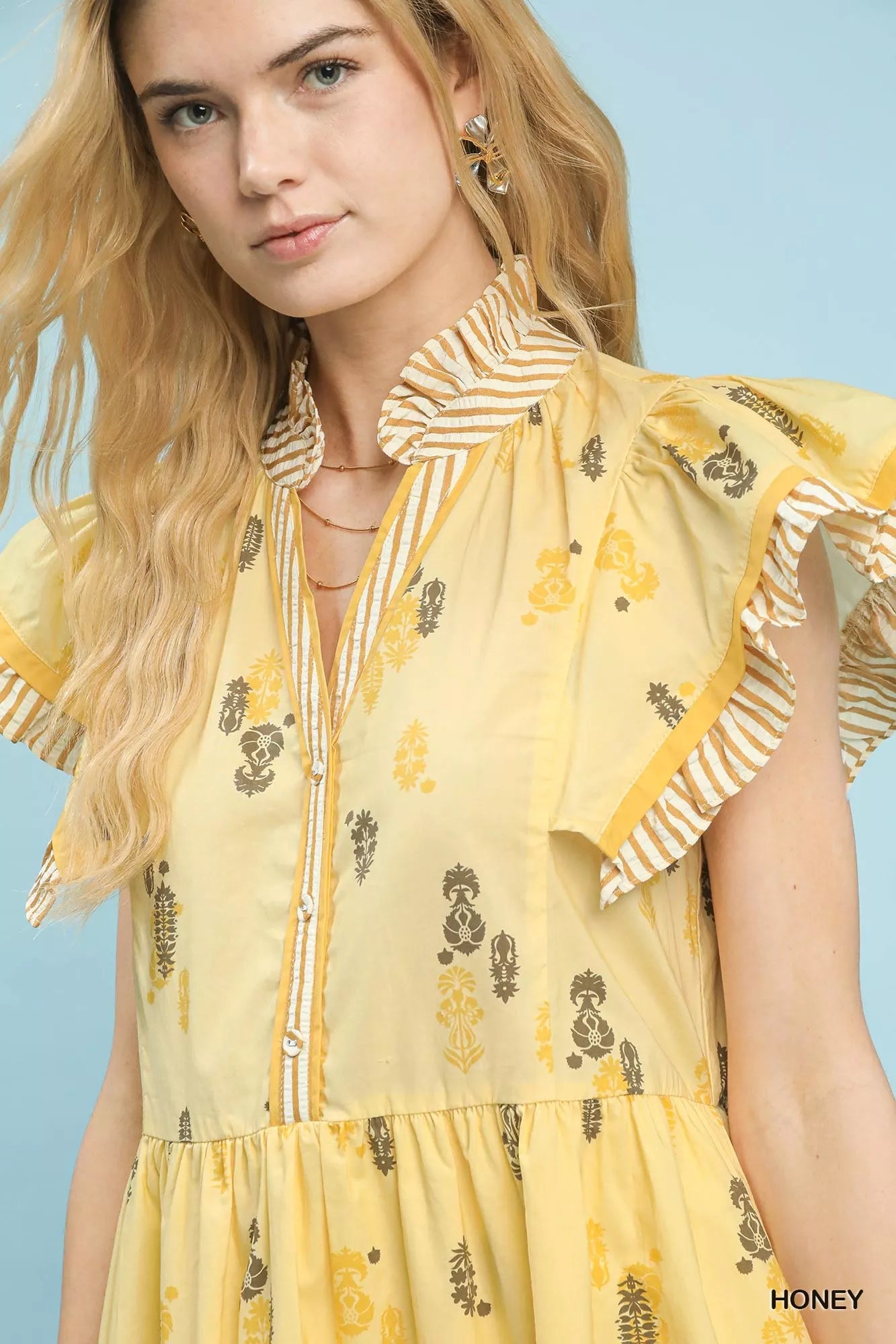 Floral Ruffle Sleeve Tiered Midi Dress Umgee