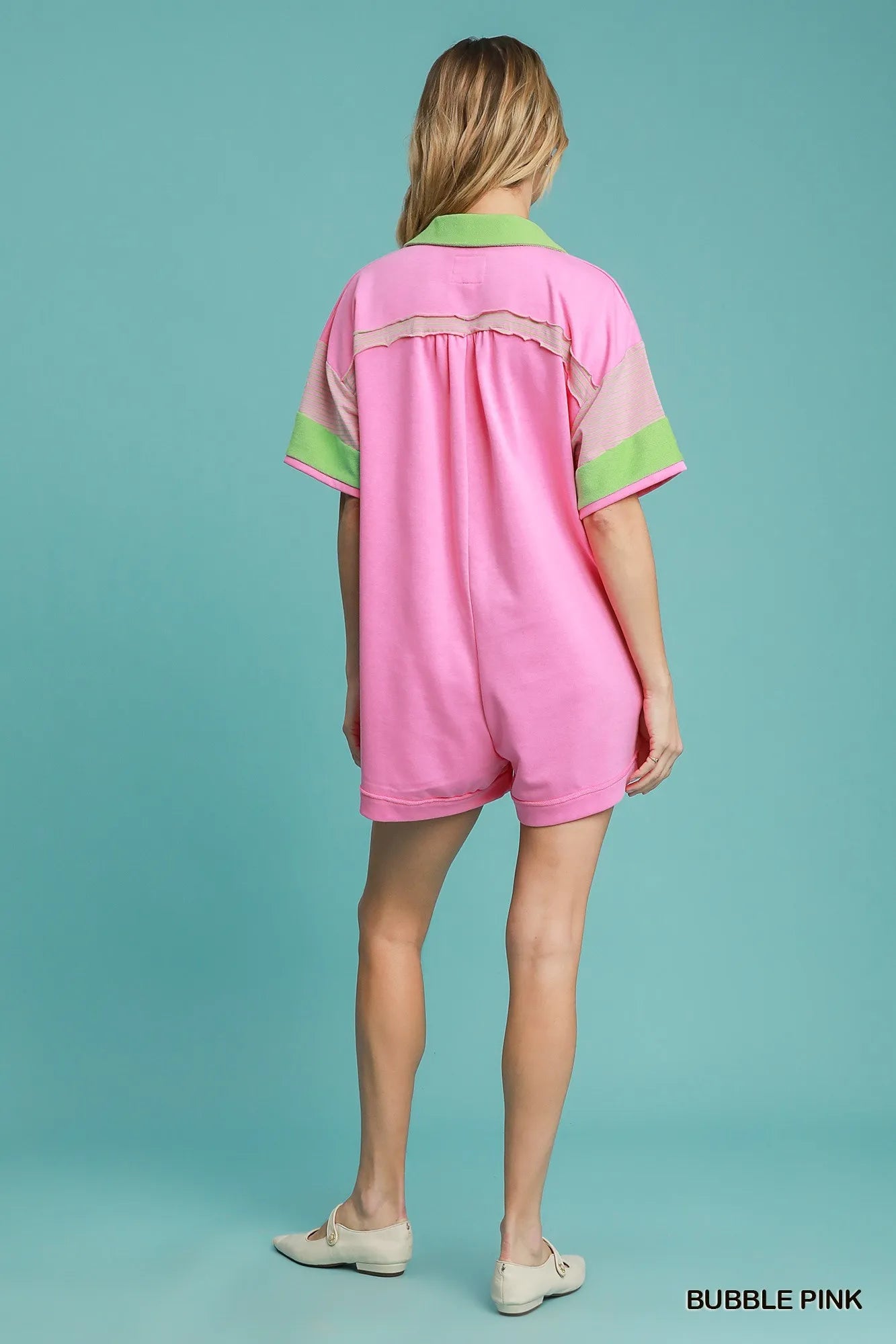 Contrast Trim Button Front Romper Umgee