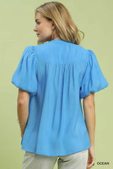 Button-Down Puff Sleeve Shirt Umgee