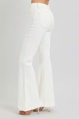 High Rise Front Patch Pocket Flare Jeans Risen   