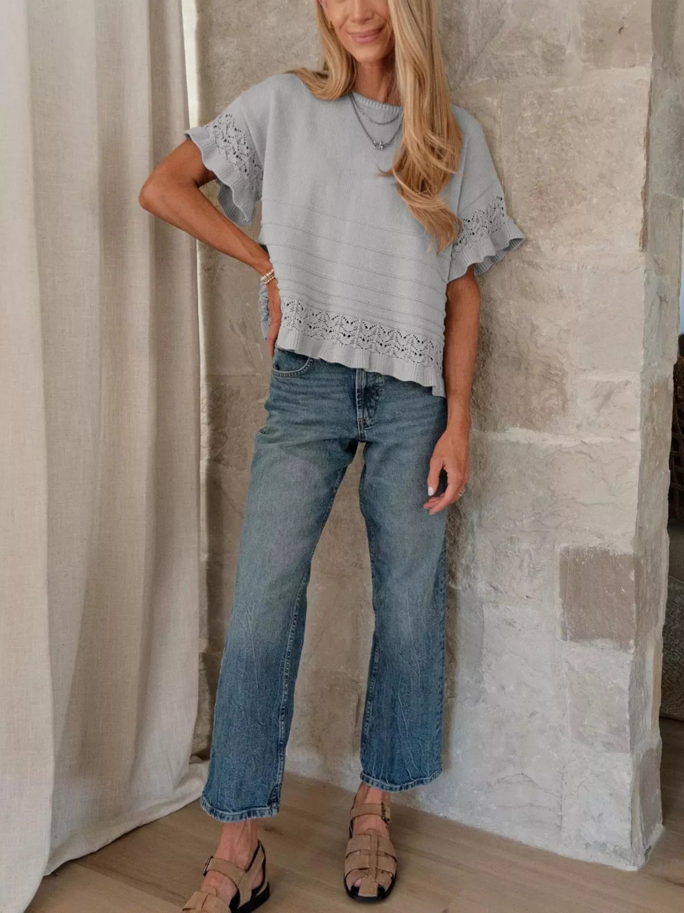 Lace Trimmed Knit Top Simmer & Fay