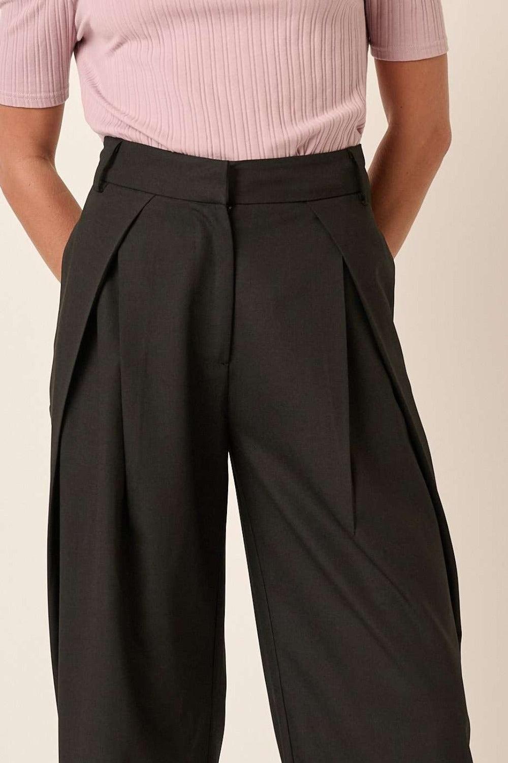 Deep Pleated High Waisted Wide Leg Pants Mittoshop   