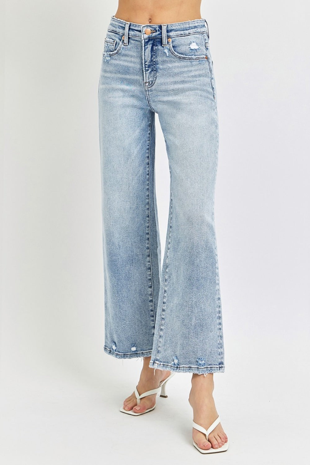 Tummy Control High Rise Crop Wide Leg Jeans Risen   