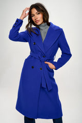 Double-Breasted Longline Coat with Belt Coalition LA Royal Blue S 