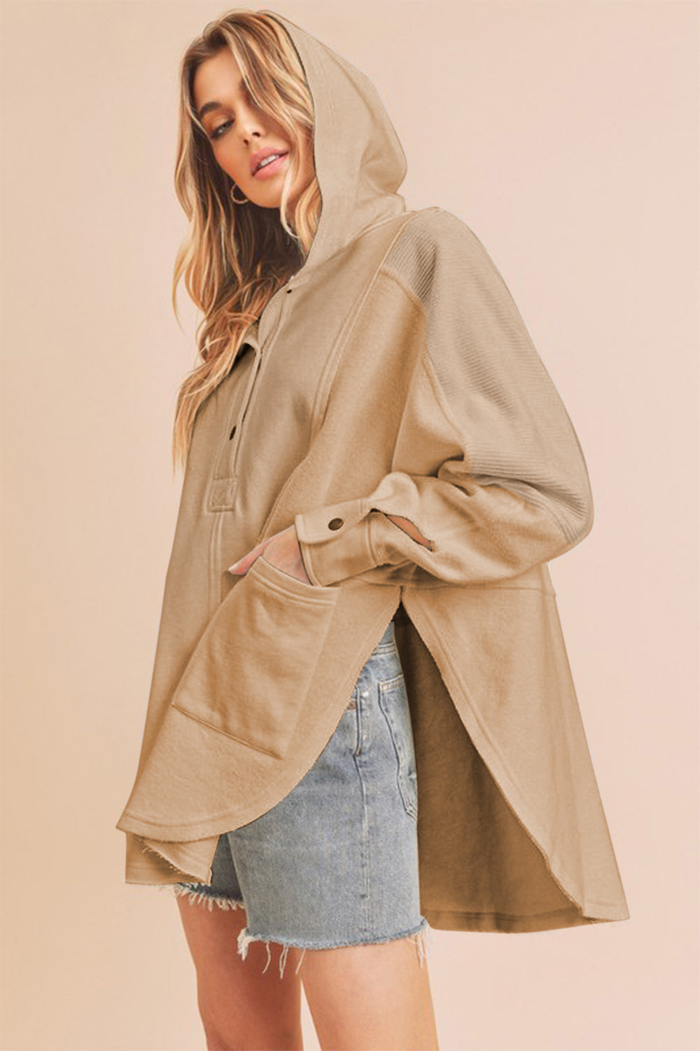 Slit Half Snap Oversize Hoodie Aemi + Co   