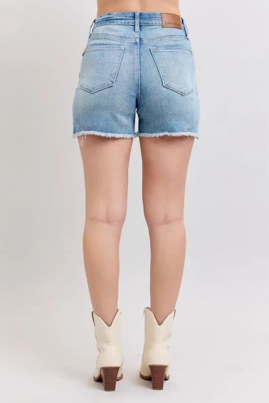 High Waist Western Embroidery Detail Cut Off Denim Shorts Judy Blue