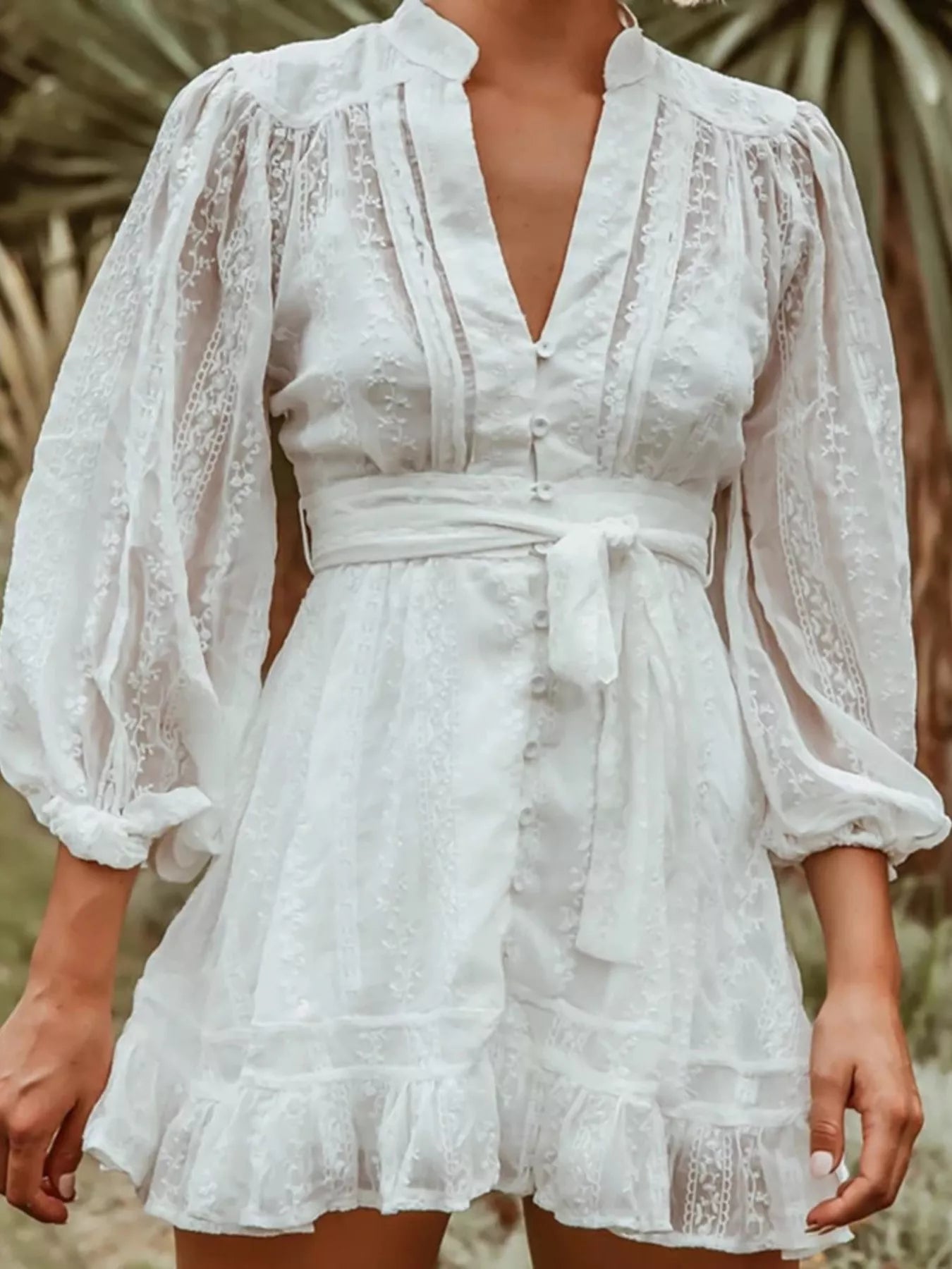 Full Size Ruffled Hem Tie Waist Long Sleeve Dress Plus Size Simmer & Fay