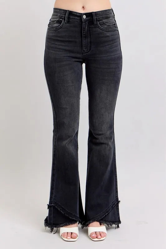 High Waist Flare W/ Mock Fray Tulip Hem Plus Size Judy Blue