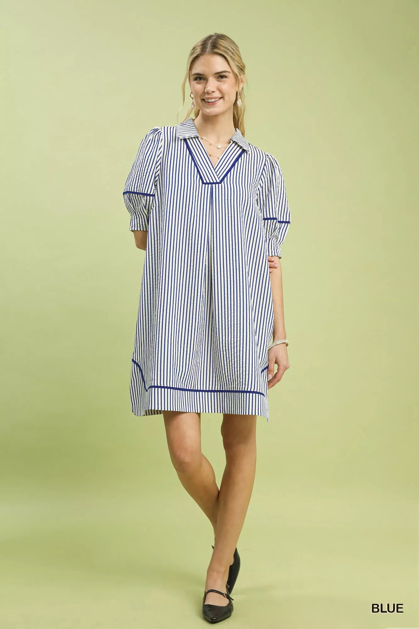 Stripe Collared Shift Dress Umgee