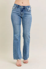 Mid Rise Wash Destroy Hem Bootcut Jeans With Plus Size Judy Blue MD 0(24)