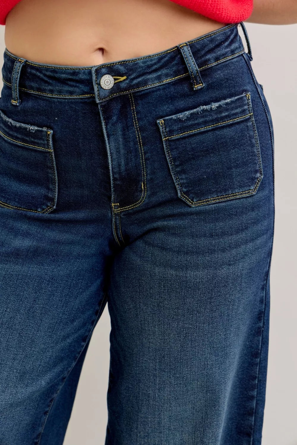 High Waist Palazzo Jeans with Front Patch Pockets Judy Blue