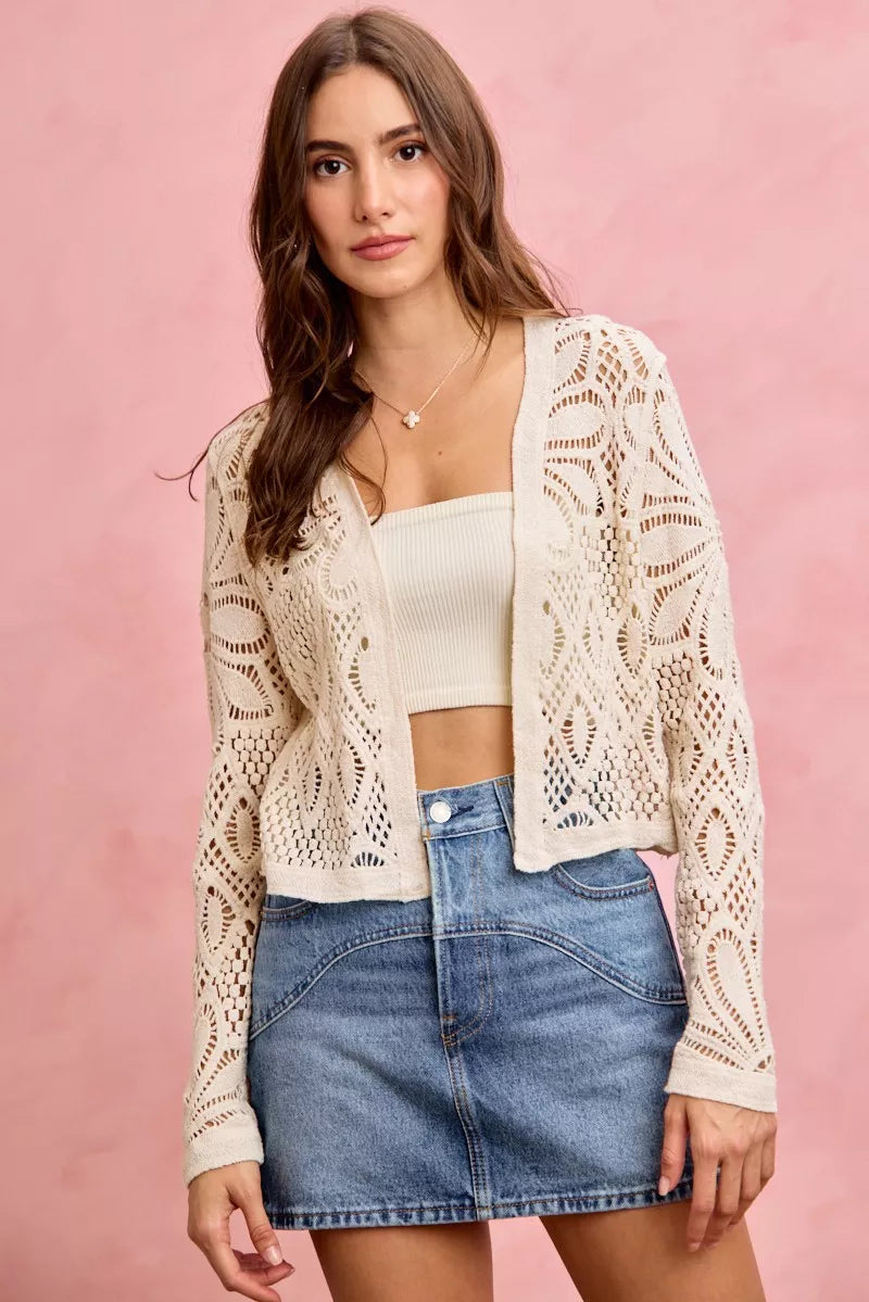 Crochet Knit Long Sleeves Cardigan Sweater So Me