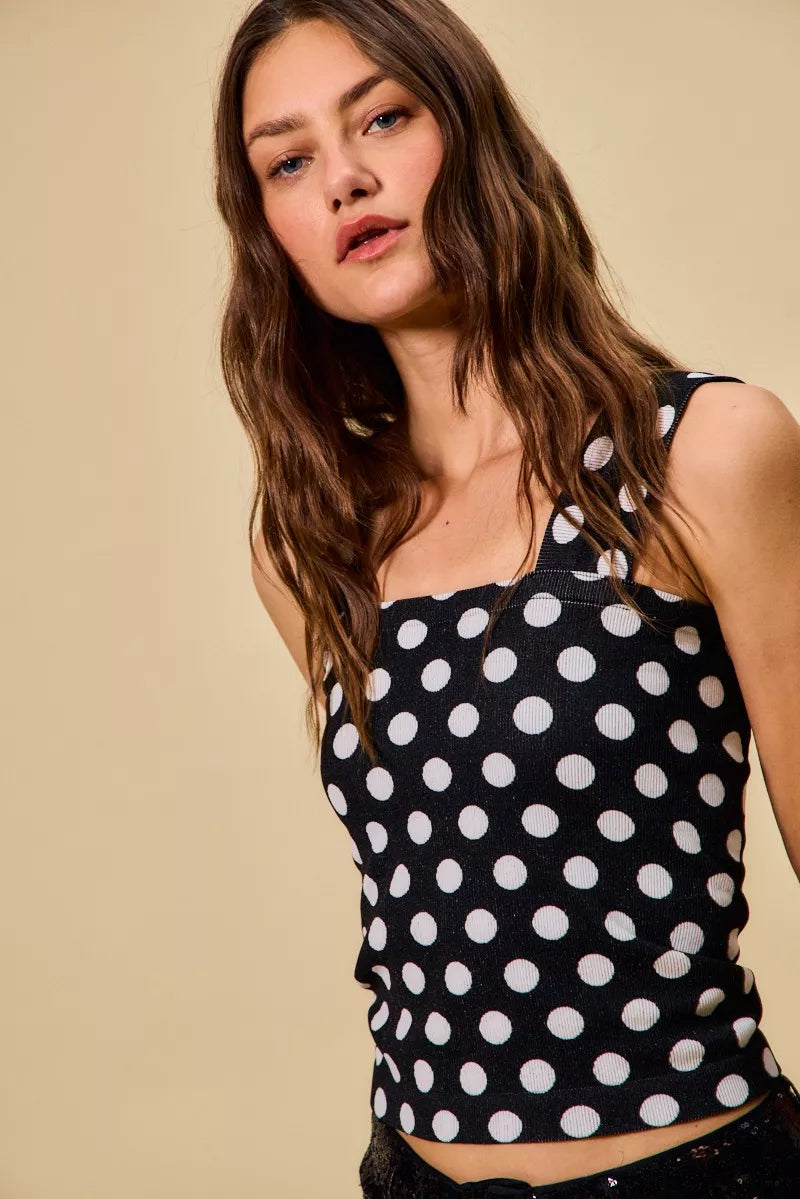 Polka Dot Knit Crop Seamless Casual Tank So Me