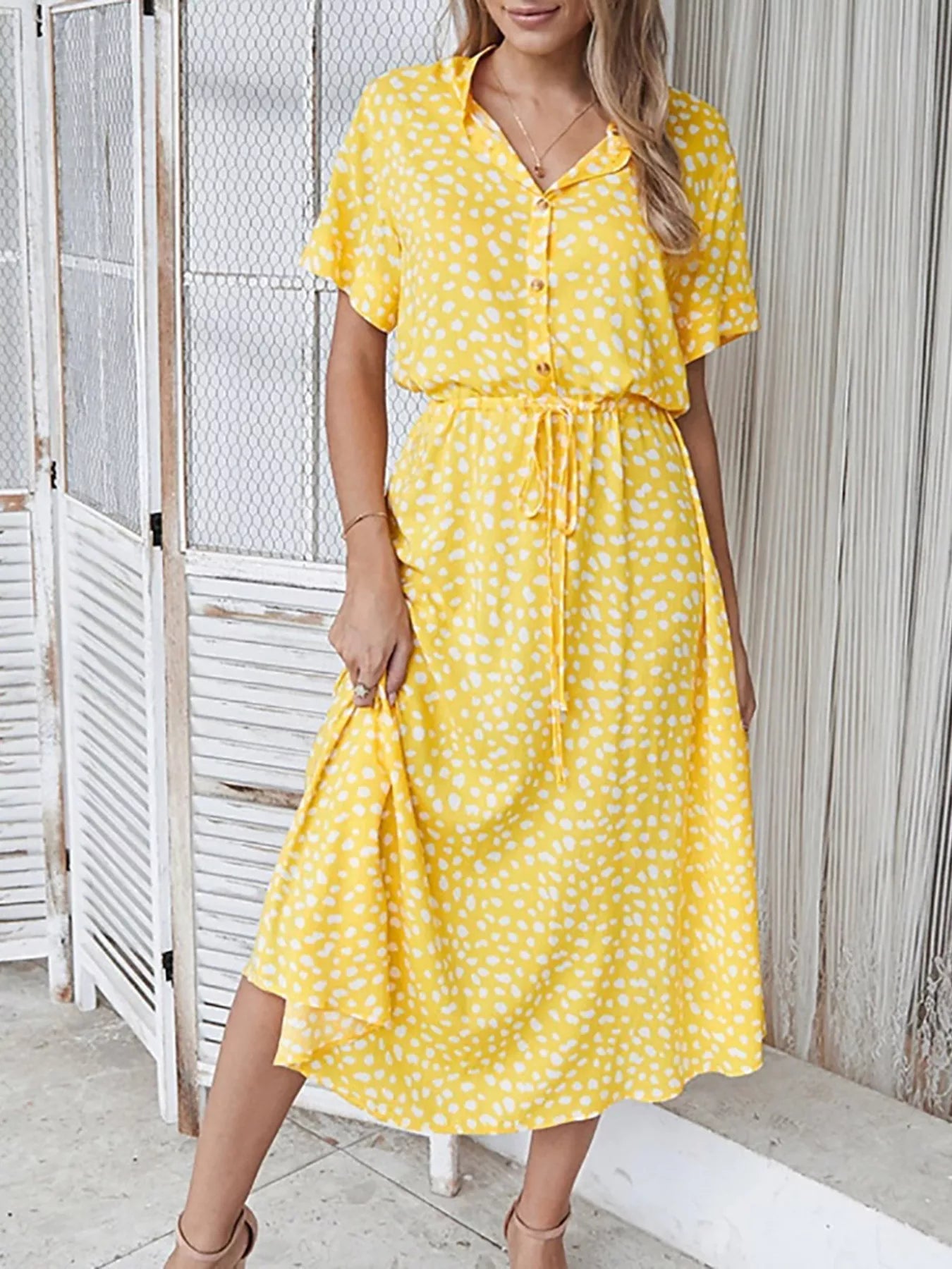 Polka Dot Button Front Midi Dress Simmer & Fay
