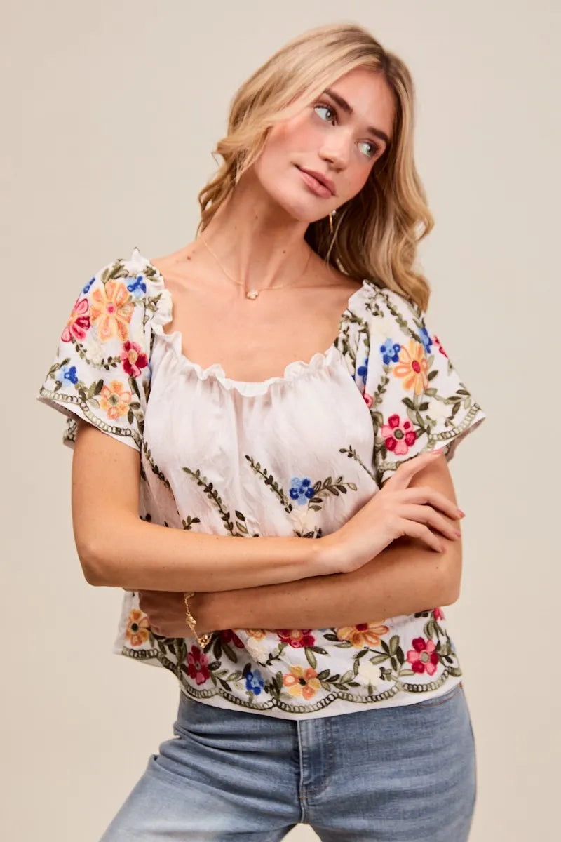 Floral Embroidered Two Way Off The Shoulder Blouse So Me